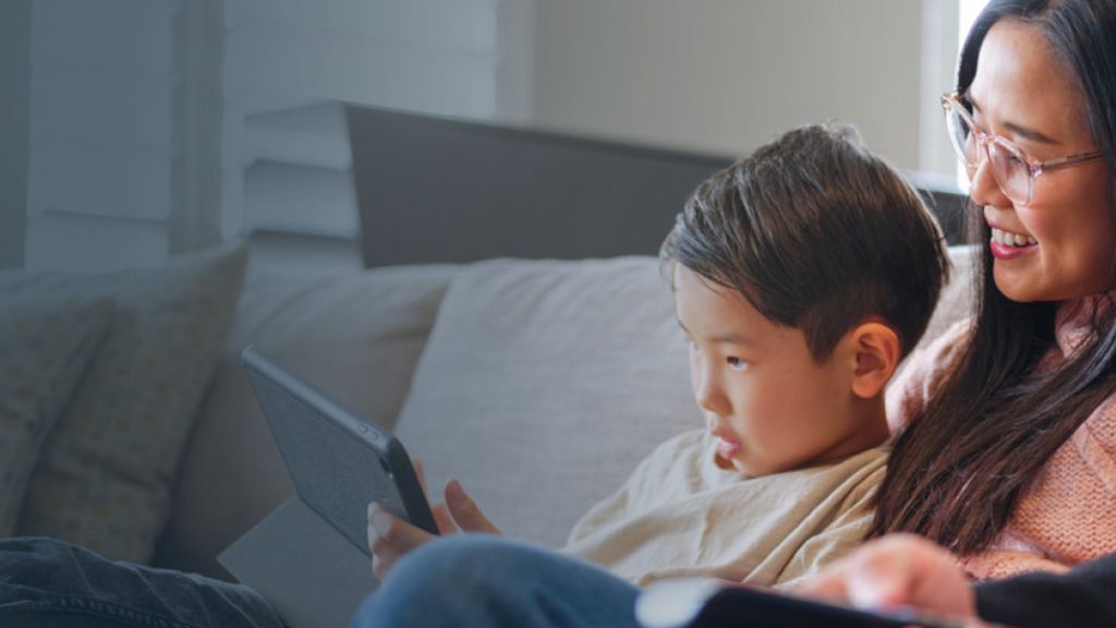 Mother and son using a tablet
